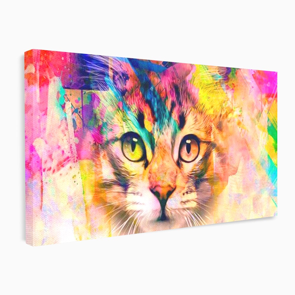 Tablou canvas cu tablou canvas cu pisica in stil graffiti, fara rama, pe sasiu de lemn
